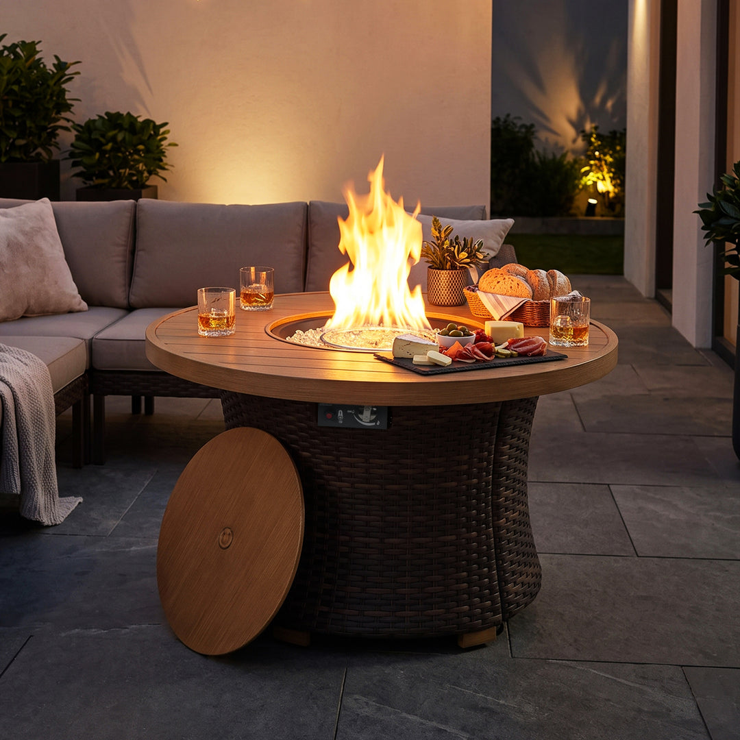 42.4" Aluminum Wicker Outdoor Propane Fire Pit Table, No Assembly Required
