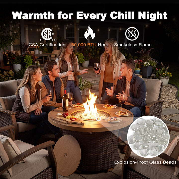 42.4" Aluminum Wicker Outdoor Propane Fire Pit Table, No Assembly Required