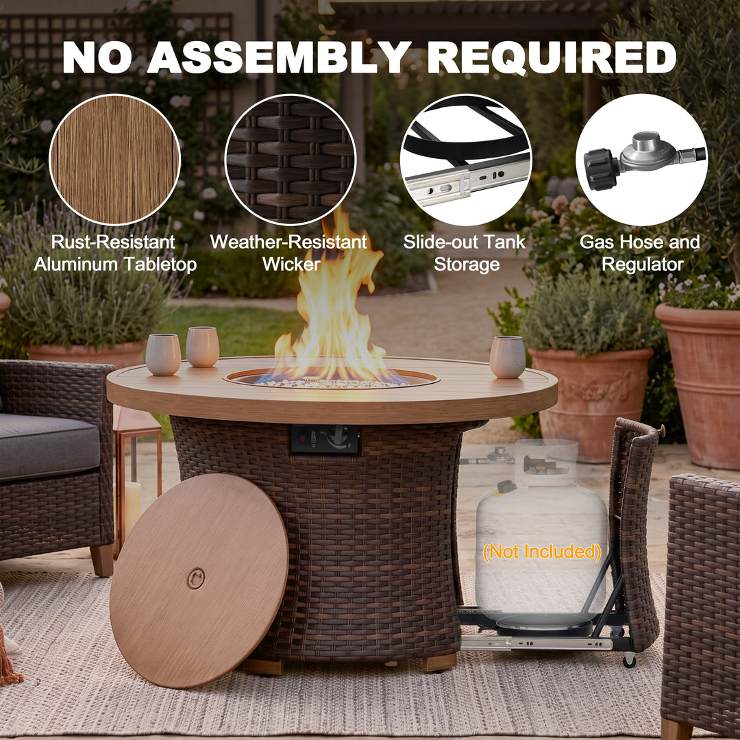 42.4" Aluminum Wicker Outdoor Propane Fire Pit Table, No Assembly Required