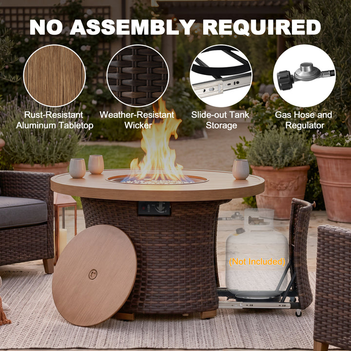 42.4" Aluminum Wicker Outdoor Propane Fire Pit Table, No Assembly Required