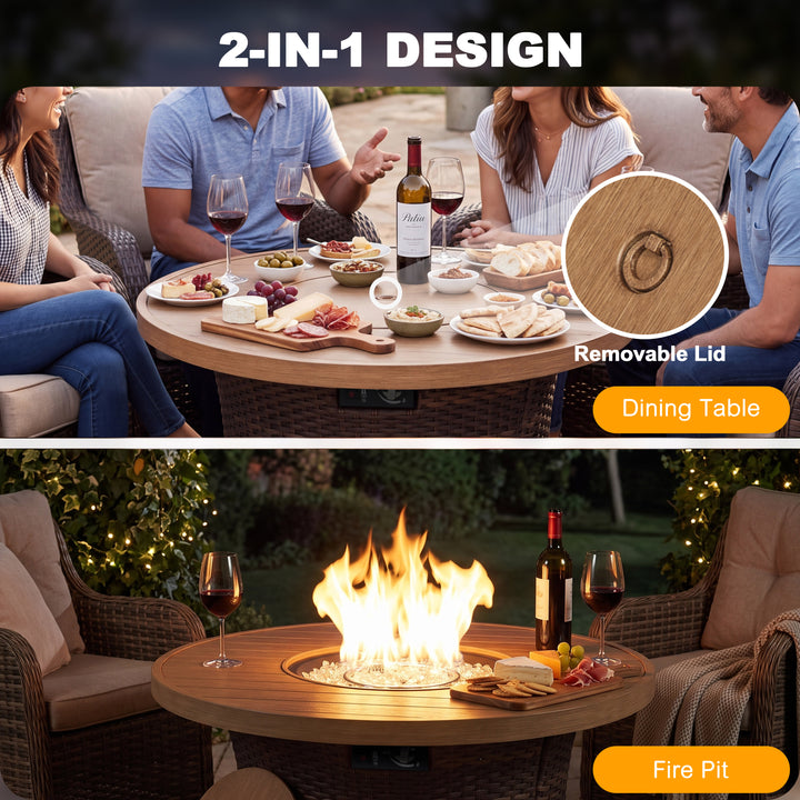 42.4" Aluminum Wicker Outdoor Propane Fire Pit Table, No Assembly Required