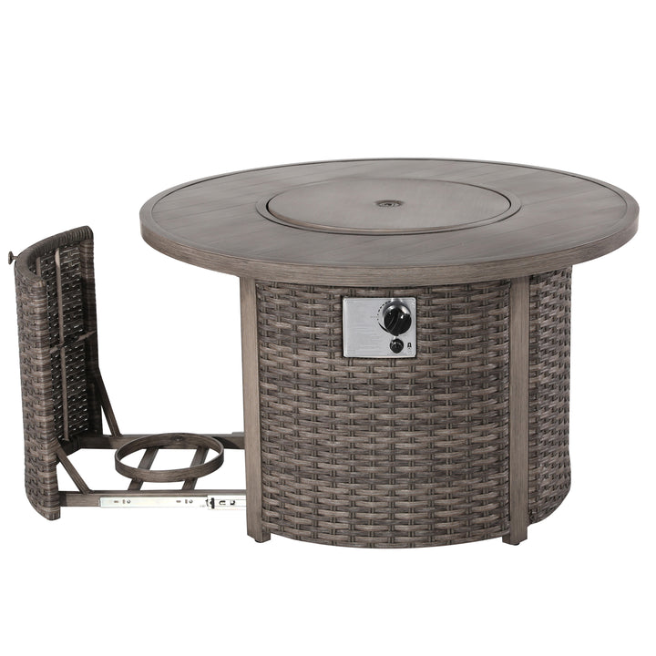 Patio Aluminum Rattan Fire Pit Table, Round Fire Table, Brown