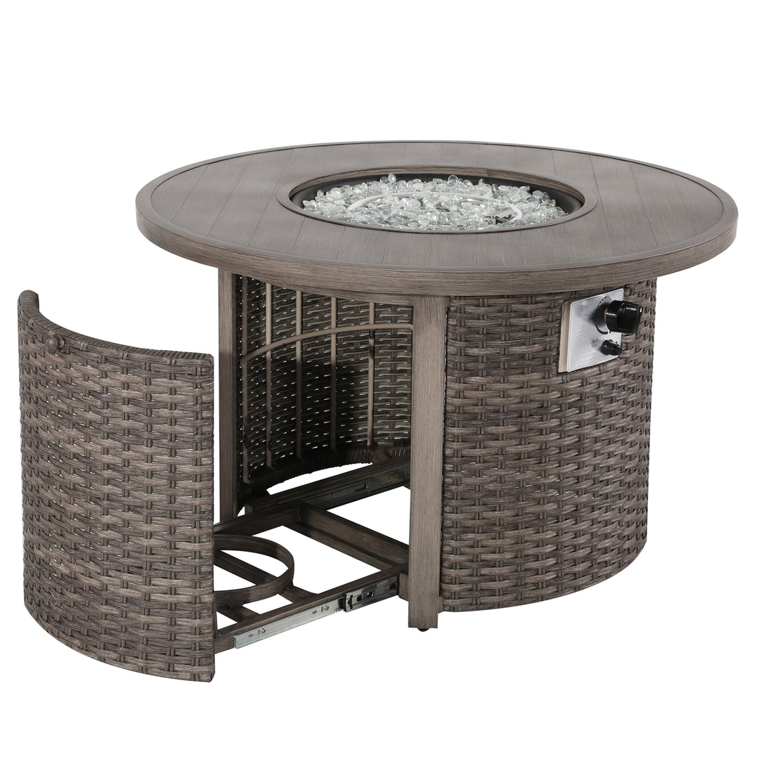 Patio Aluminum Rattan Fire Pit Table, Round Fire Table, Brown