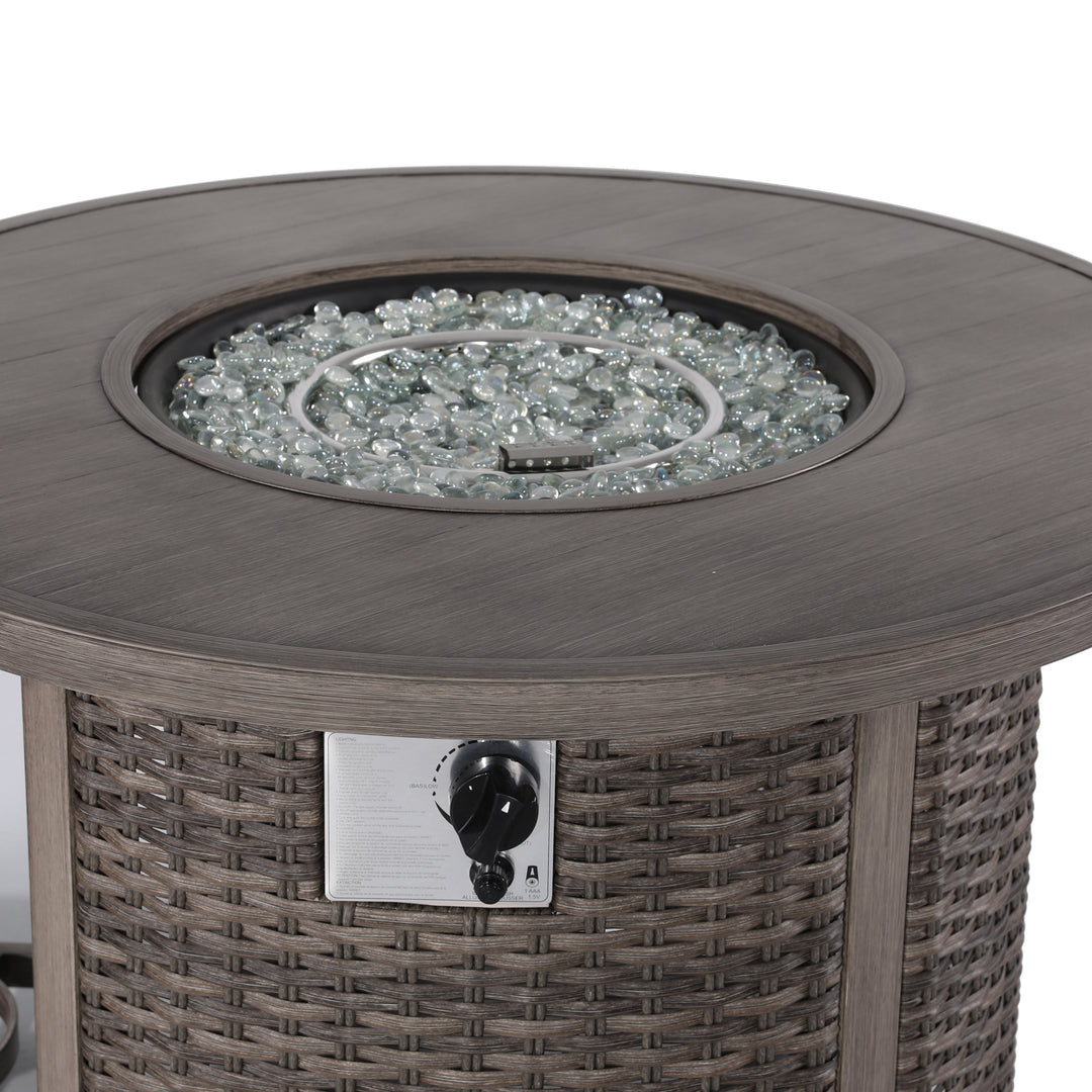 Patio Aluminum Rattan Fire Pit Table, Round Fire Table, Brown