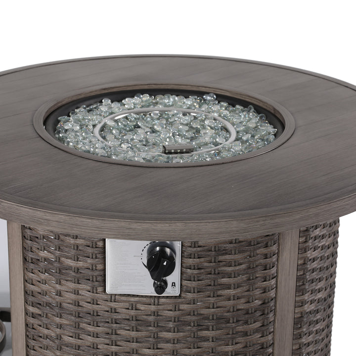 Patio Aluminum Rattan Fire Pit Table, Round Fire Table, Brown