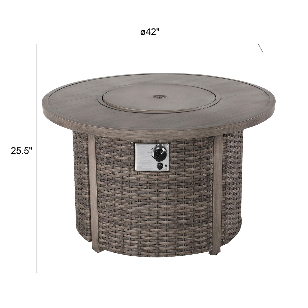 Patio Aluminum Rattan Fire Pit Table, Round Fire Table, Brown