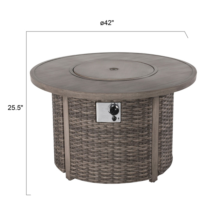 Patio Aluminum Rattan Fire Pit Table, Round Fire Table, Brown