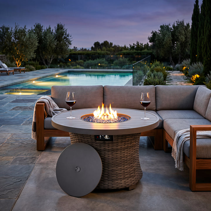 Patio 50000 BTU Wicker Fire Pit Table with Glass Beads, CSA-Certified