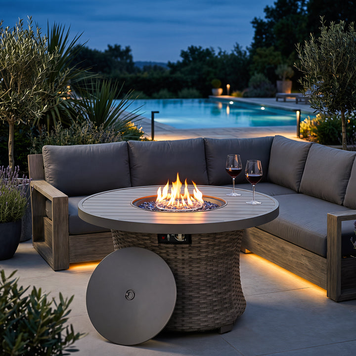 Patio 50000 BTU Wicker Fire Pit Table with Glass Beads, CSA-Certified