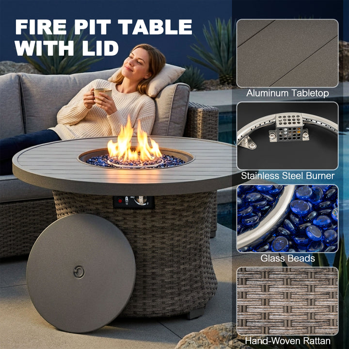 Patio 50000 BTU Wicker Fire Pit Table with Glass Beads, CSA-Certified