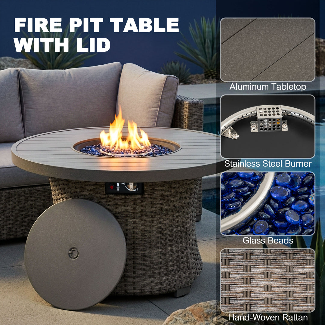 Patio 50000 BTU Wicker Fire Pit Table with Glass Beads, CSA-Certified