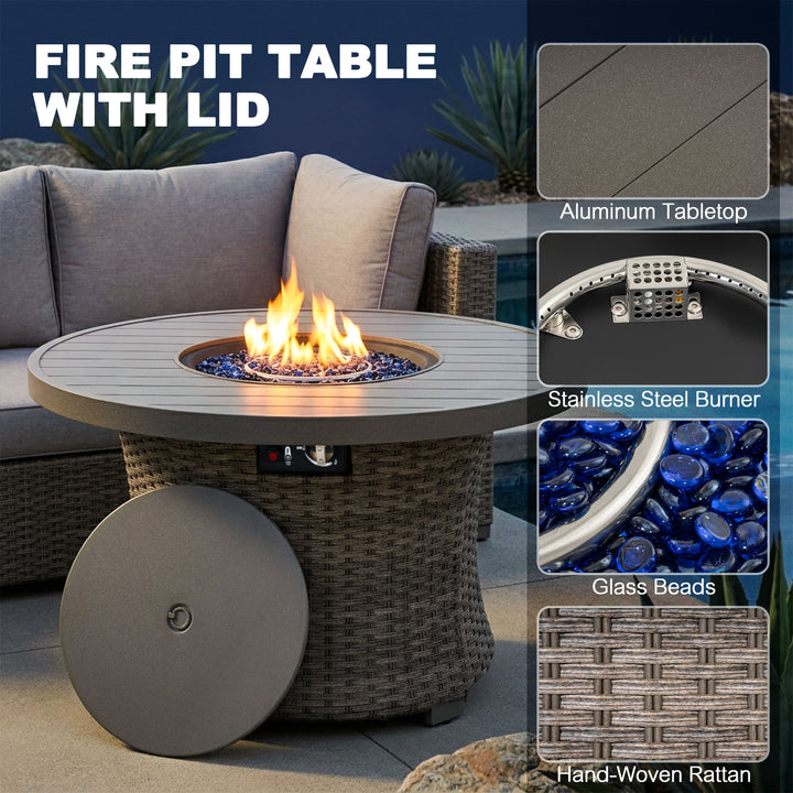 Patio 50000 BTU Wicker Fire Pit Table with Glass Beads, CSA-Certified