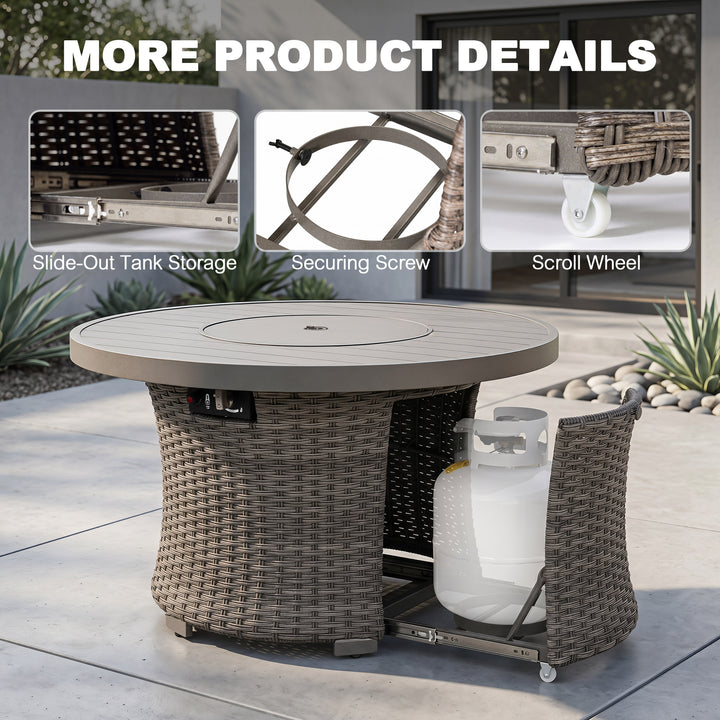 Patio 50000 BTU Wicker Fire Pit Table with Glass Beads, CSA-Certified