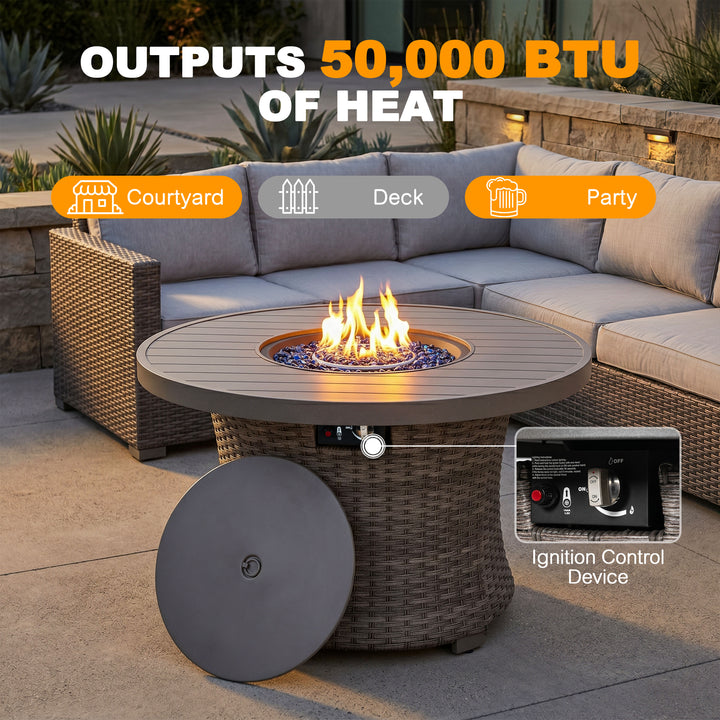 Patio 50000 BTU Wicker Fire Pit Table with Glass Beads, CSA-Certified