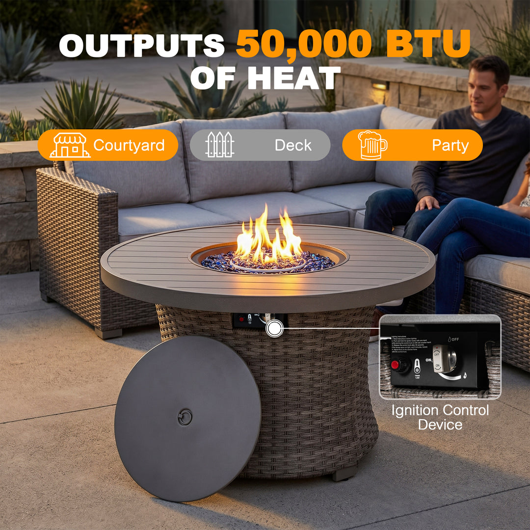 Patio 50000 BTU Wicker Fire Pit Table with Glass Beads, CSA-Certified