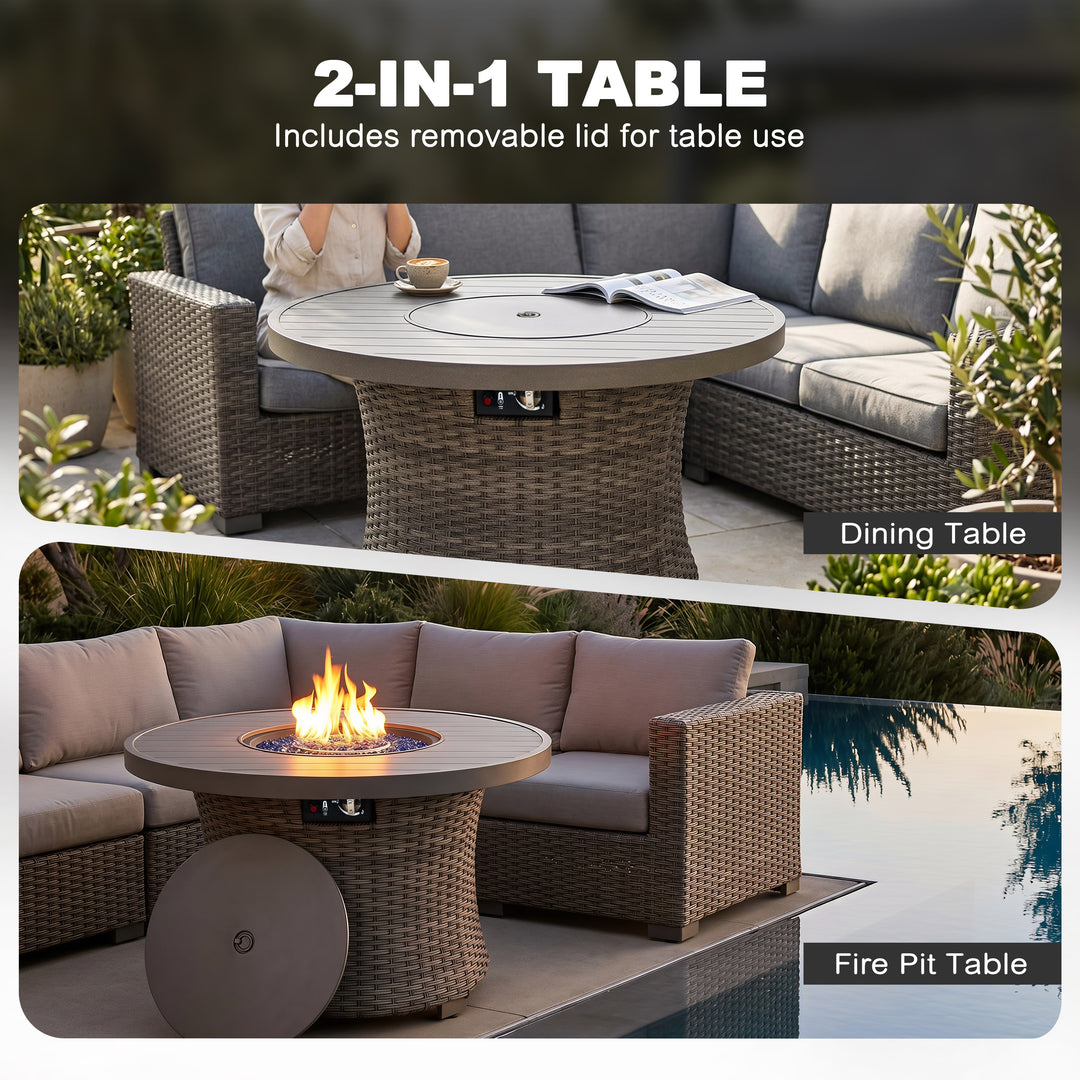 Patio 50000 BTU Wicker Fire Pit Table with Glass Beads, CSA-Certified