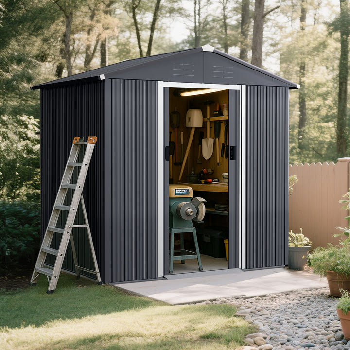 6 x 4 FT Garden Shed Storage Tool Shed with Sliding Doors, Black