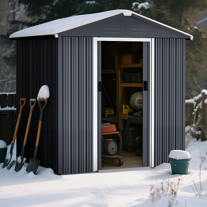 6 x 4 FT Garden Shed Storage Tool Shed with Sliding Doors, Black