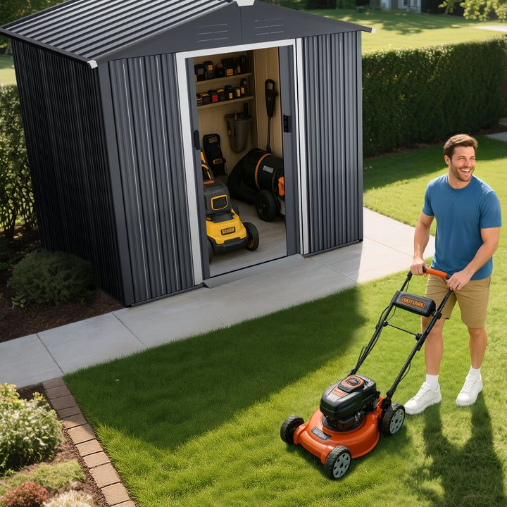 6 x 4 FT Garden Shed Storage Tool Shed with Sliding Doors, Black