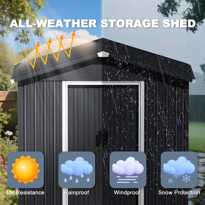 6 x 4 FT Garden Shed Storage Tool Shed with Sliding Doors, Black