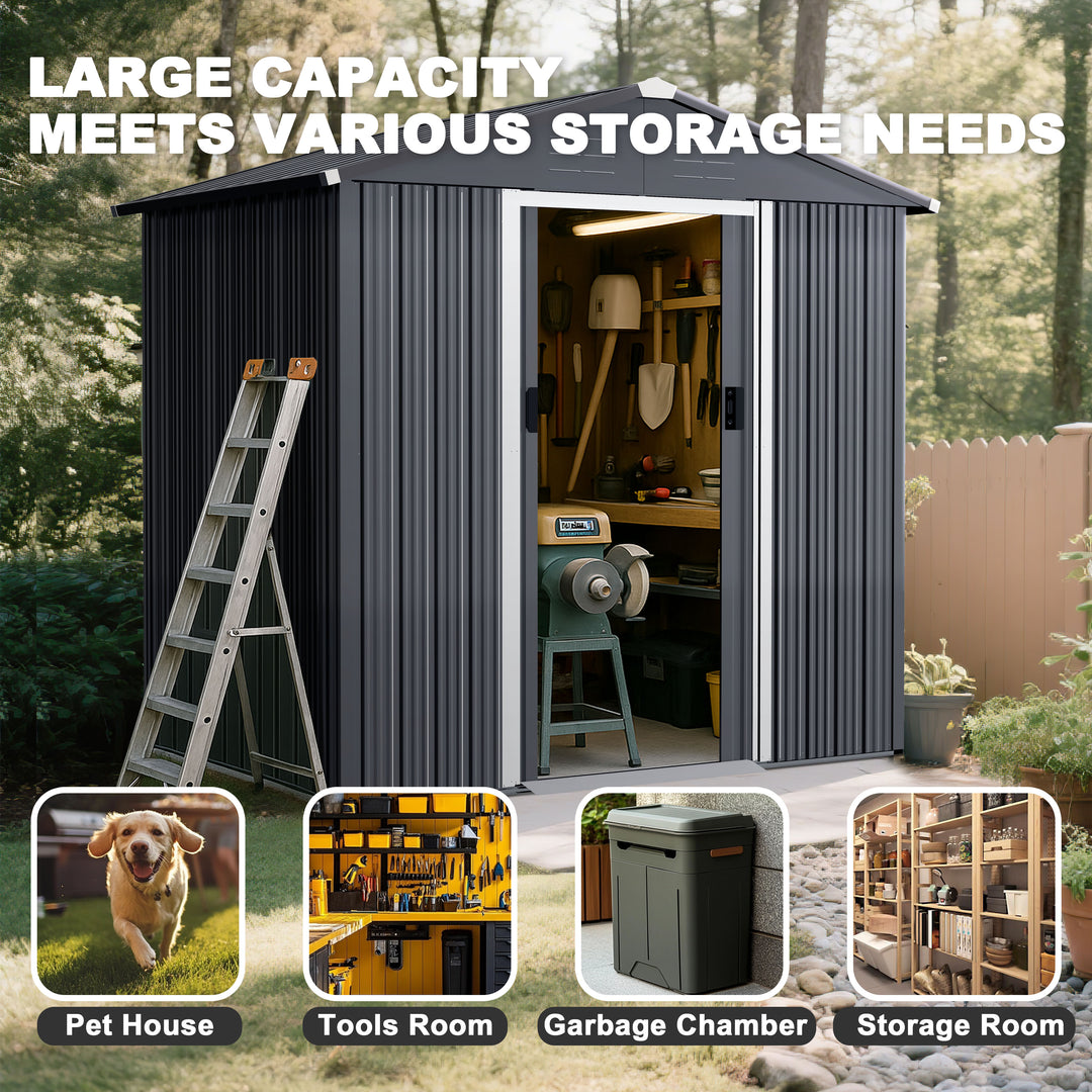 6 x 4 FT Garden Shed Storage Tool Shed with Sliding Doors, Black