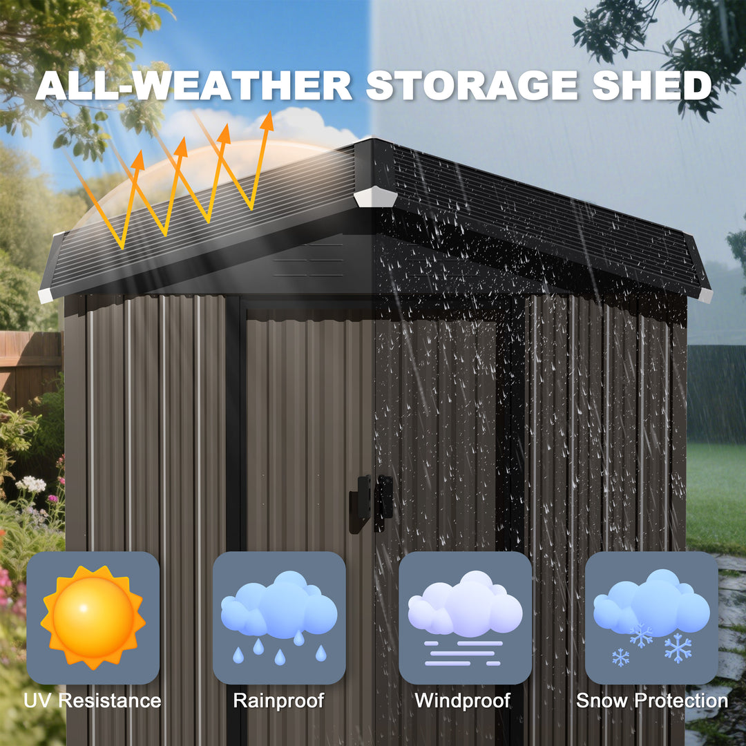 6 x 4 FT Garden Shed Storage Tool Shed with Sliding Doors, Black and Brown