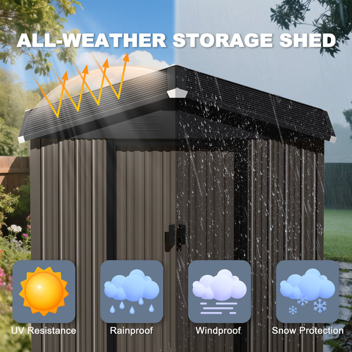 6 x 4 FT Garden Shed Storage Tool Shed with Sliding Doors, Black and Brown