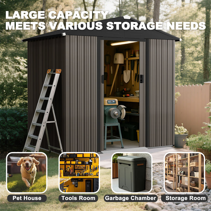6 x 4 FT Garden Shed Storage Tool Shed with Sliding Doors, Black and Brown