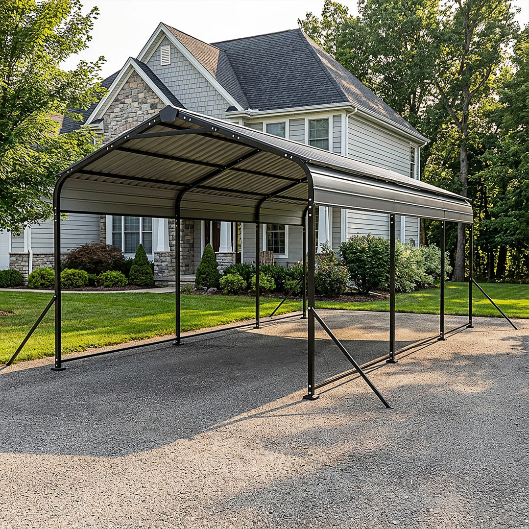 Steel Carport 15 x 10 FT with Reinforced Frame, Windproof Ground Anchors