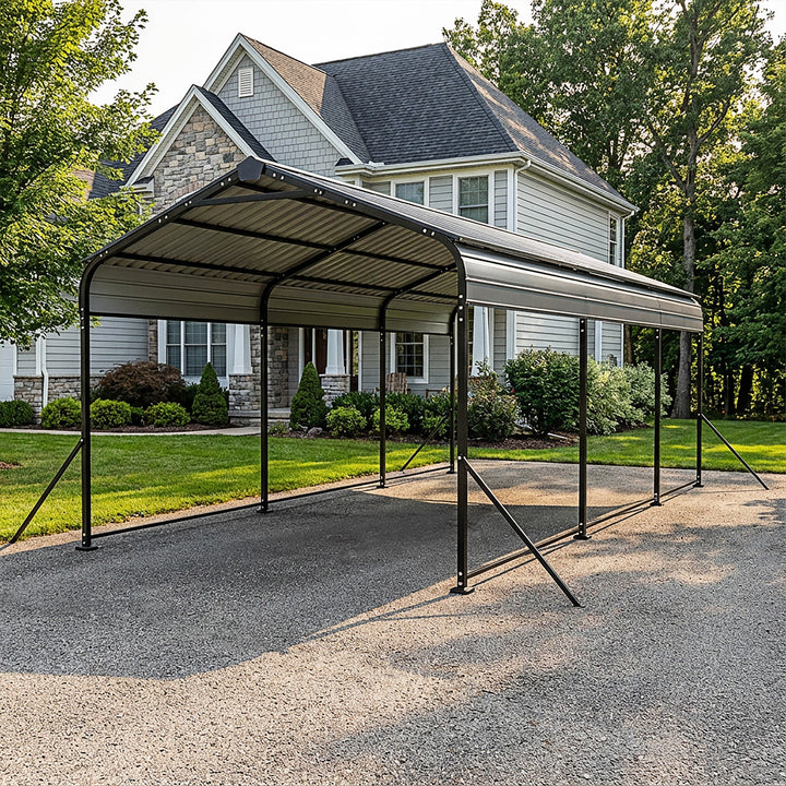Steel Carport 15 x 10 FT with Reinforced Frame, Windproof Ground Anchors