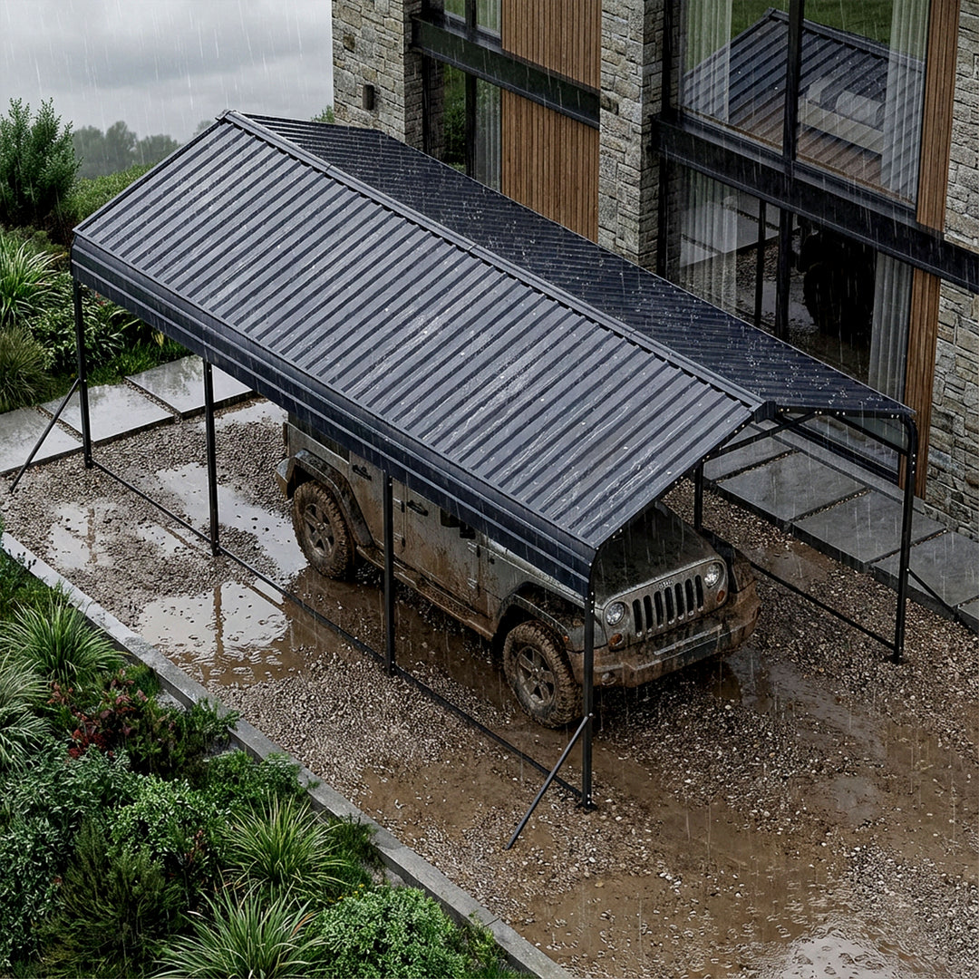 Steel Carport 15 x 10 FT with Reinforced Frame, Windproof Ground Anchors