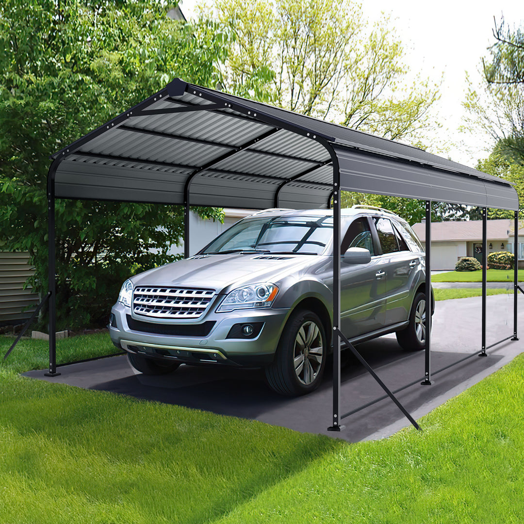 Steel Carport 15 x 10 FT with Reinforced Frame, Windproof Ground Anchors