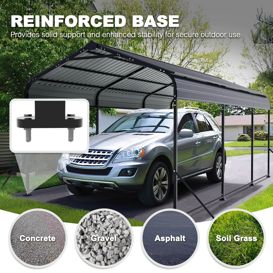 Steel Carport 15 x 10 FT with Reinforced Frame, Windproof Ground Anchors