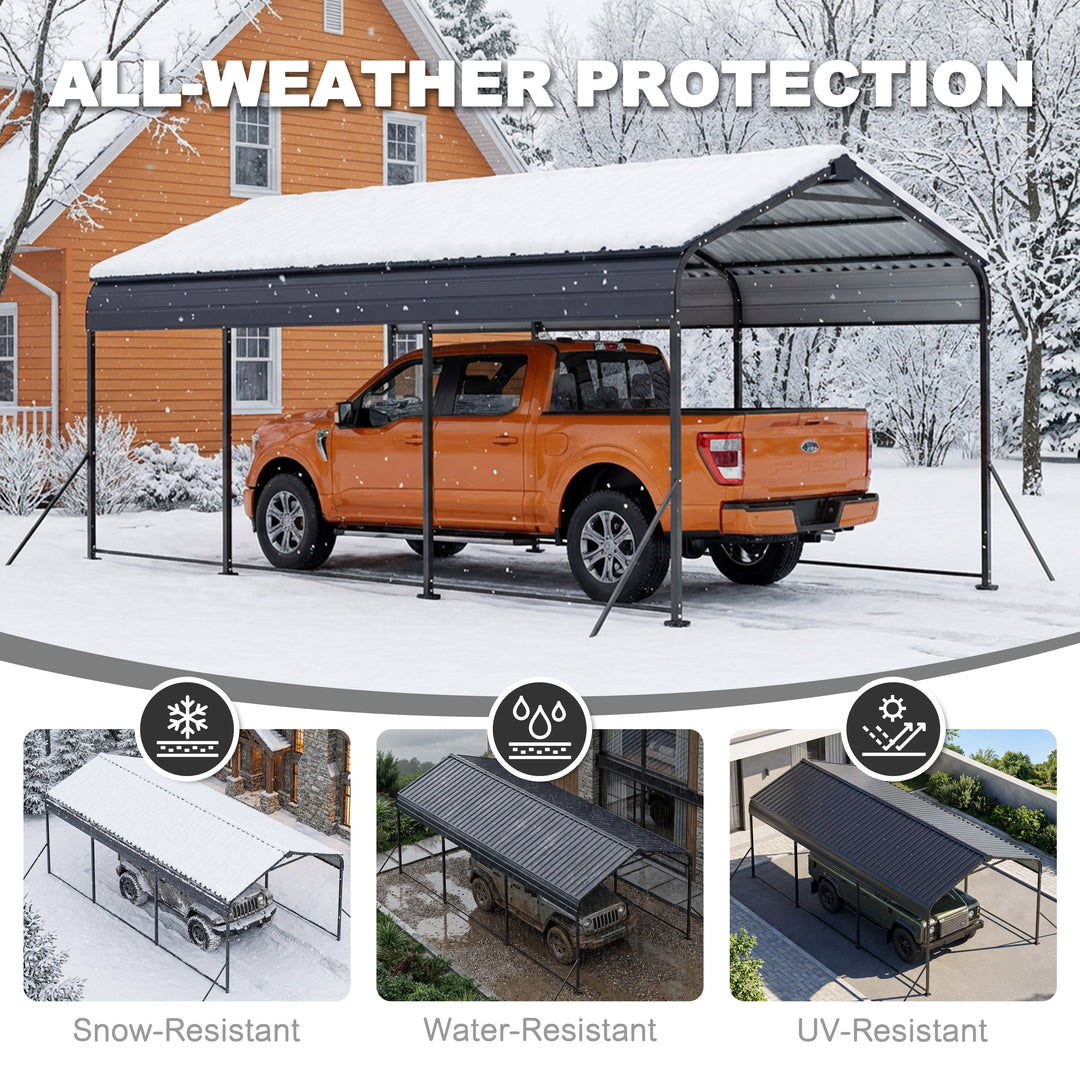 Steel Carport 15 x 10 FT with Reinforced Frame, Windproof Ground Anchors