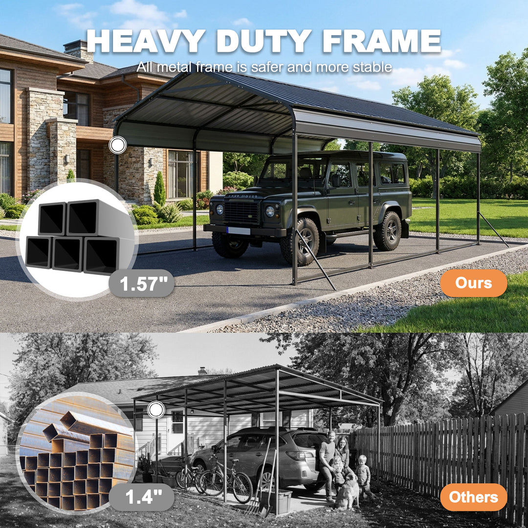 Steel Carport 15 x 10 FT with Reinforced Frame, Windproof Ground Anchors