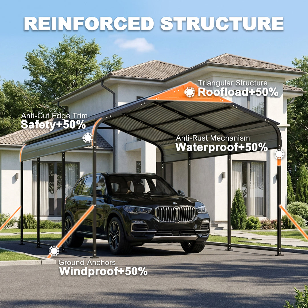 Steel Carport 15 x 10 FT with Reinforced Frame, Windproof Ground Anchors