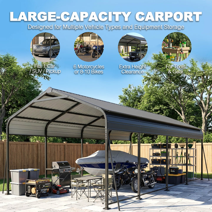 Steel Carport 20 x 12 FT with Reinforced Frame, Windproof Ground Anchors