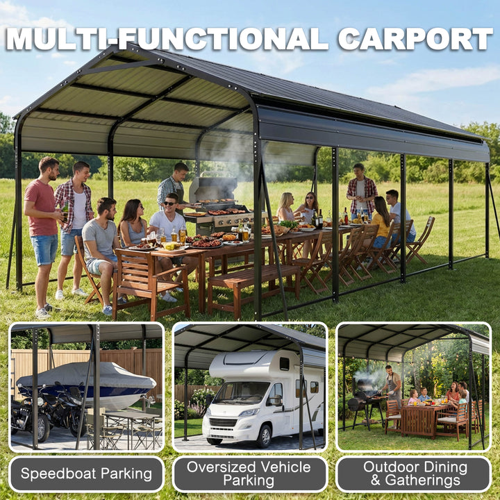 Steel Carport 20 x 12 FT with Reinforced Frame, Windproof Ground Anchors