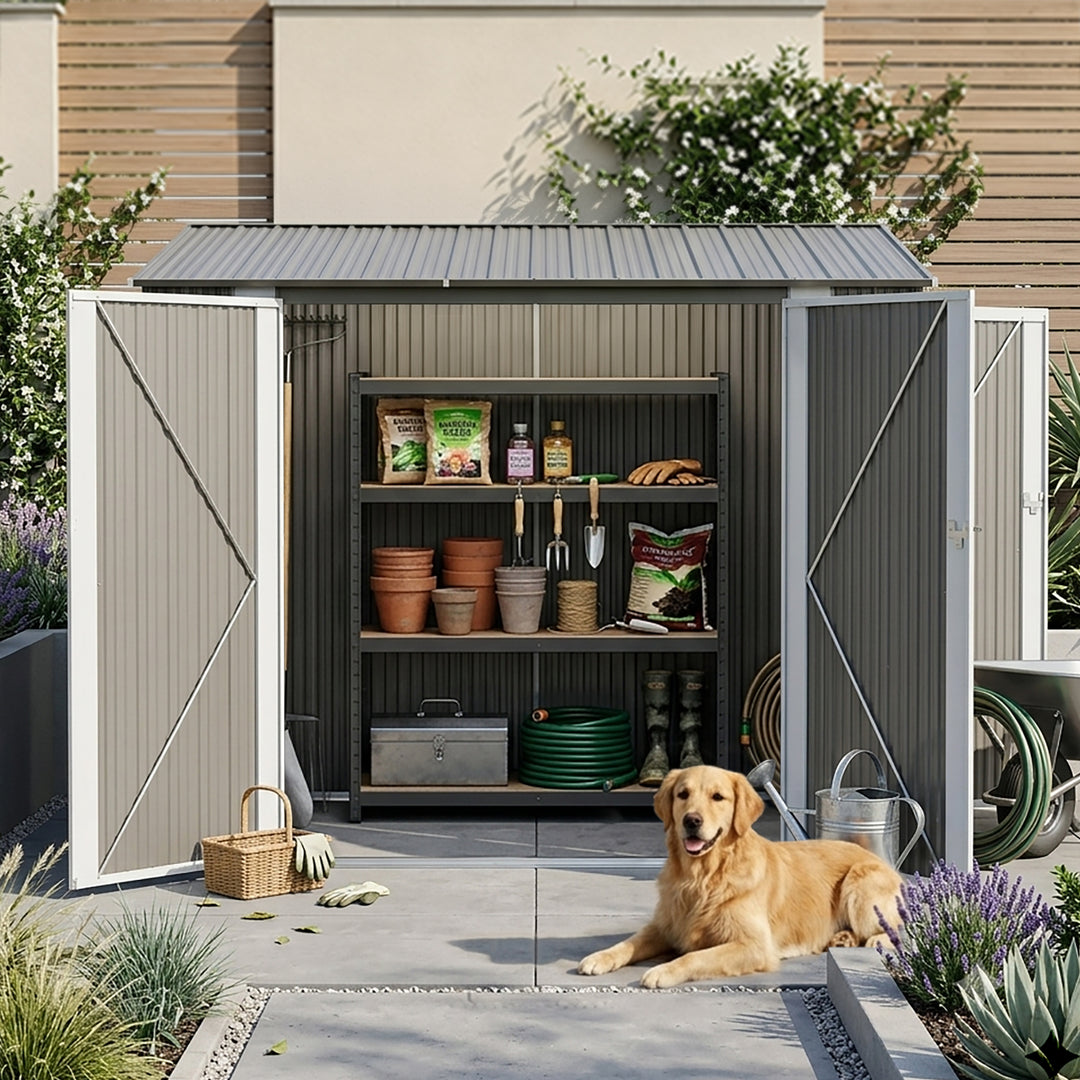 7 x 3.5 FT Galvanized Metal Outdoor Storage Shed with Air Vents