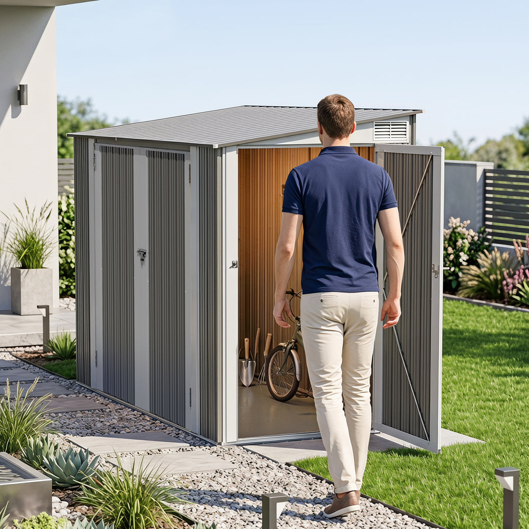 7 x 3.5 FT Galvanized Metal Outdoor Storage Shed with Air Vents