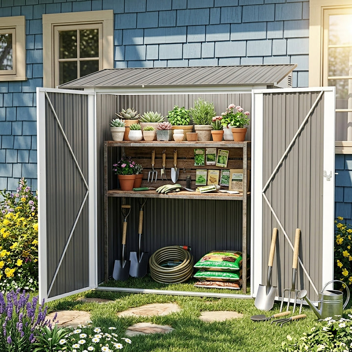 7 x 3.5 FT Galvanized Metal Outdoor Storage Shed with Air Vents