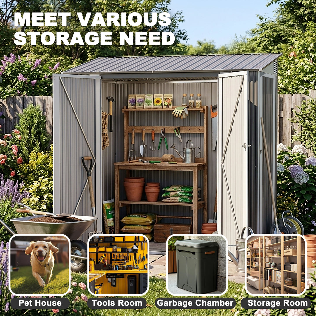 7 x 3.5 FT Galvanized Metal Outdoor Storage Shed with Air Vents