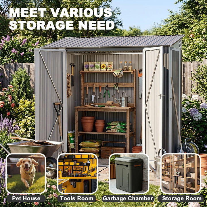 7 x 3.5 FT Galvanized Metal Outdoor Storage Shed with Air Vents