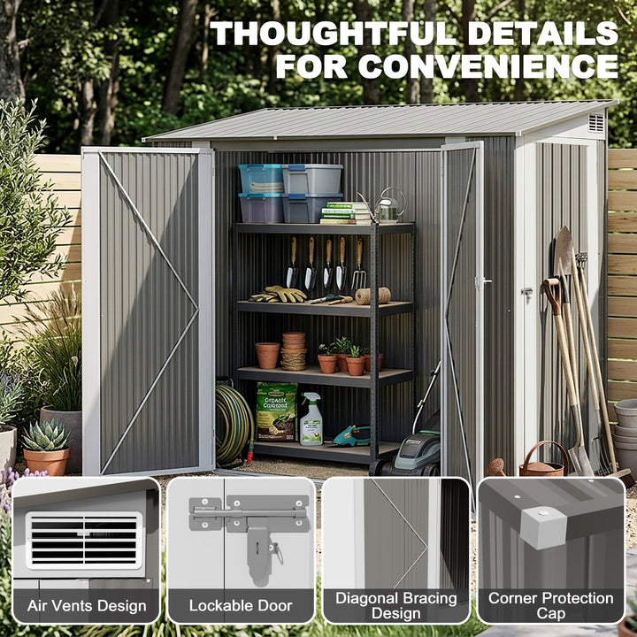 7 x 3.5 FT Galvanized Metal Outdoor Storage Shed with Air Vents