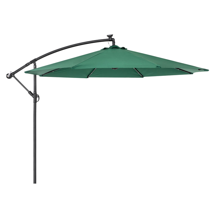 Solar Umbrellas 10ft Offset Hanging Patio Umbrella Outdoor Market Cantilever Umbrella with 24 LED Lights / Easy Tilt Adjustment, Polyester Shade, 8 Ribs for Backyard, Poolside, Lawn and Garden…