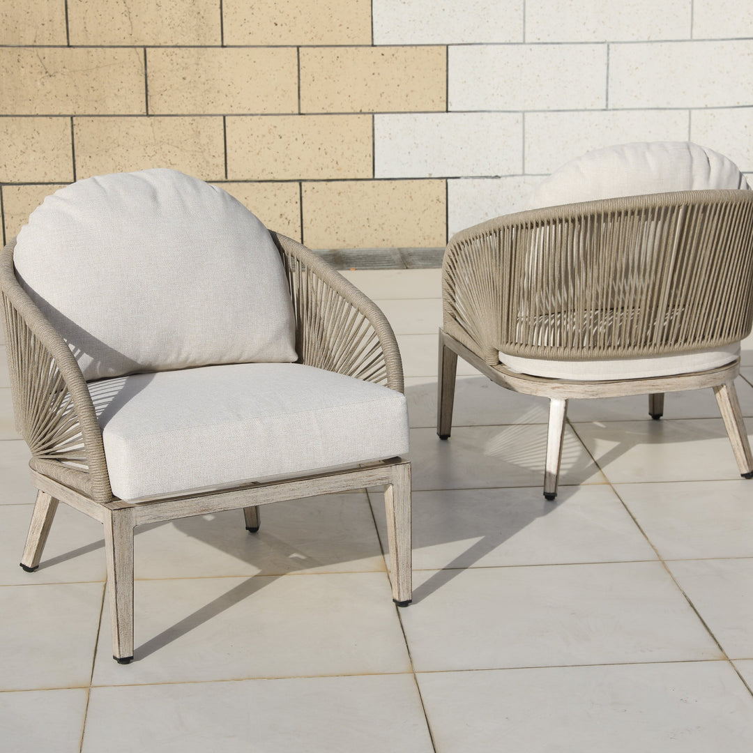 Patio Time 2-Pc Boho-Chic Sofa Chairs with Painted Wood-Grain Aluminum Frames