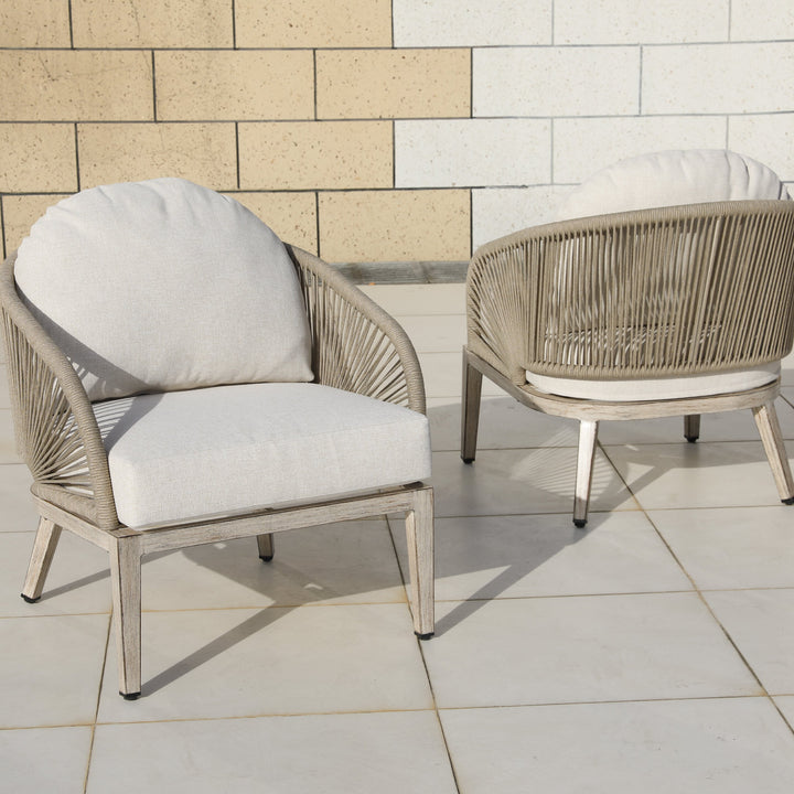 Patio Time 2-Pc Boho-Chic Sofa Chairs with Painted Wood-Grain Aluminum Frames