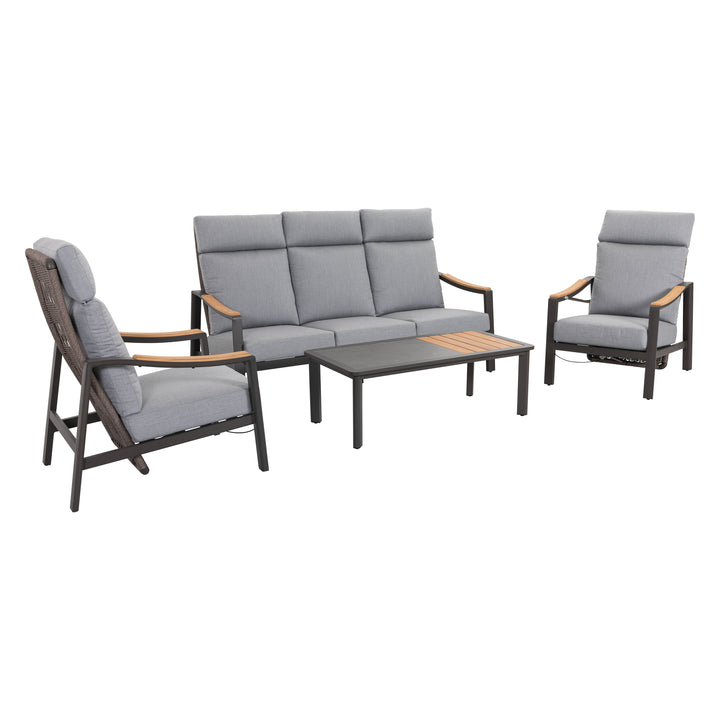 Patio Time 4-Piece Aluminum and Wicker Patio Conversation Set with Cushions