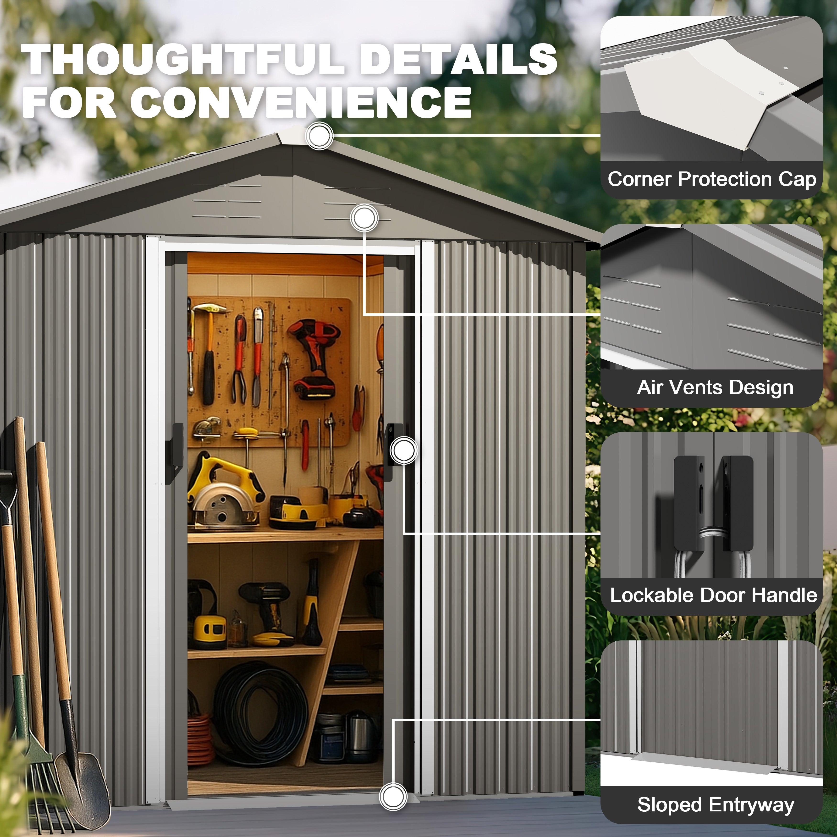 6 x 4 FT Garden Shed Storage Tool Shed with Sliding Doors, Gray