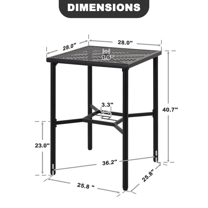 Outdoor 28" Square Bar Table with Mesh Top and 1.57" Umbrella Hole